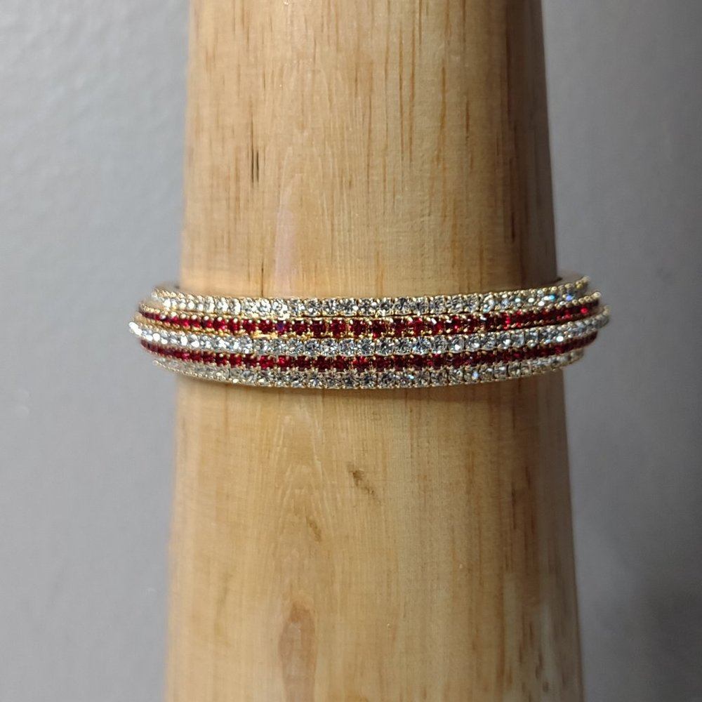 Small Metal Bangle With Clear And Red Stones